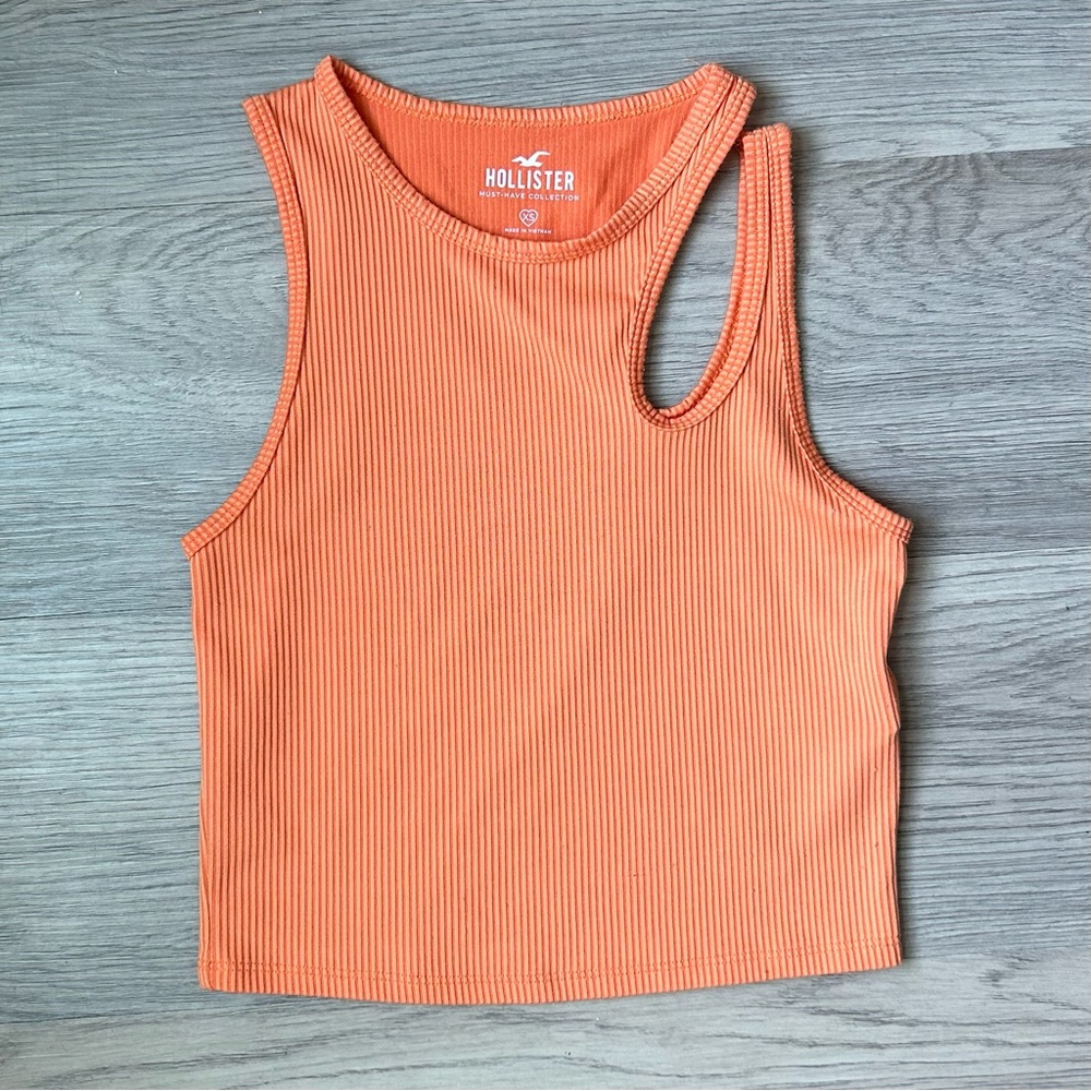 Hollister Orange Ribbed Cutout Tank Top